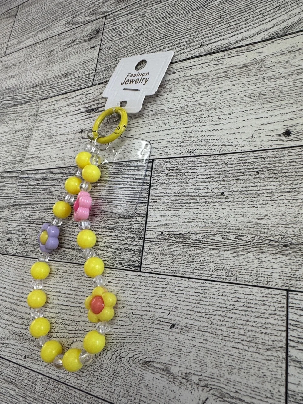 Yellow & Floral Beaded Bag Charm/Key Chain NWT